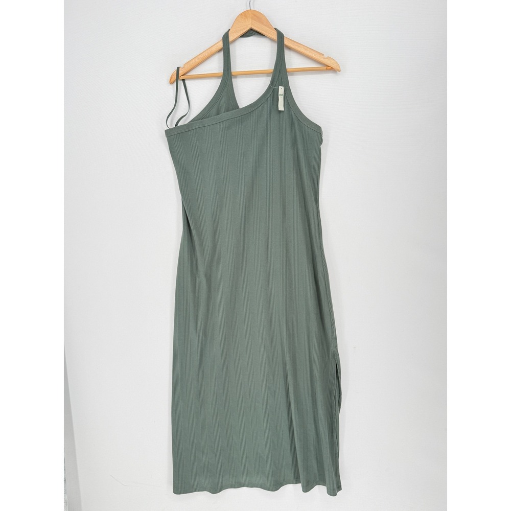 Aerie Ribbed Halter Dress Womens XL Green Halter Slit Boho Gorpcore Lounge NEW